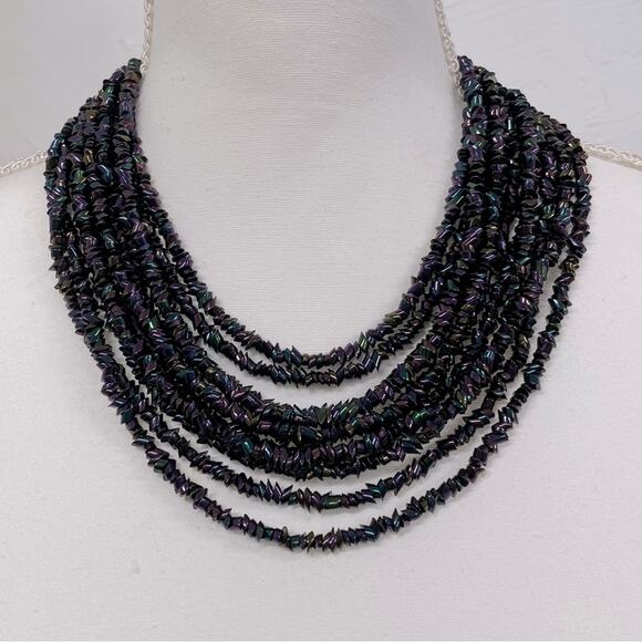 Vintage Black Carnival Glass Multi Strand Beaded Necklace 12 Strands Statement - Picture 1 of 8